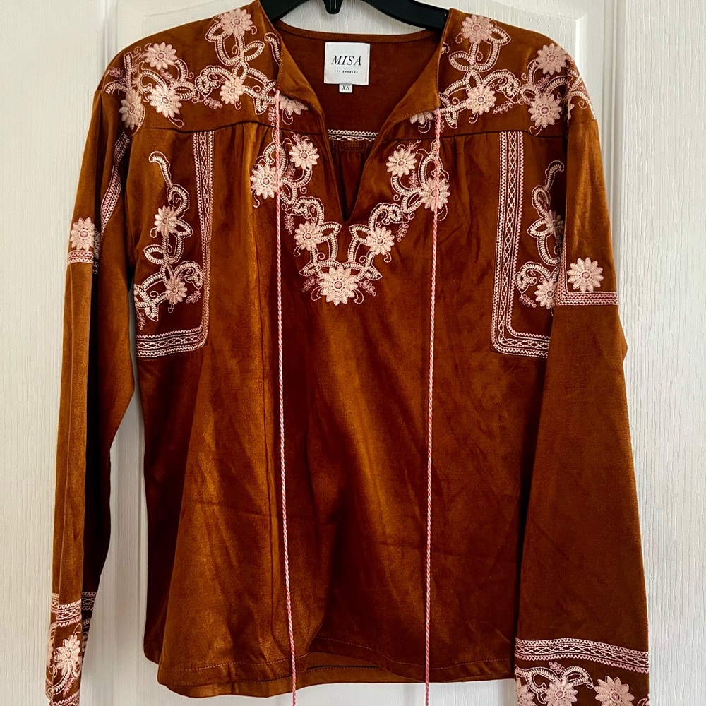 MISA Los Angeles Floral Embroidered Blouse
